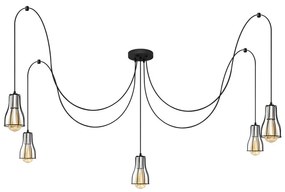Luster na lanku TUBE 5xE27/15W/230V pavúk čierna/chróm
