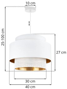 Závesné svietidlo Asti, 1x PVC/biele textilné tienidlo, (fi 40cm), g/c, w