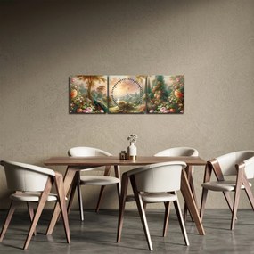 Obraz - Pávy v záhrade (s hodinami) (90x30 cm)