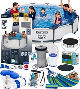 Zahradný roštový bazén Bestway 305x76 Čerpadlo 12v1 sada kryt dávkovač