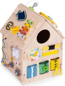 Drevený manipulačný domček ECOTOYS XXL – edukatívna hračka a organizér 30 aktivít (3+)