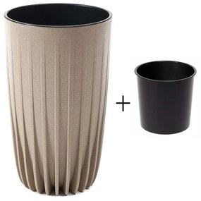 PLASTOVÝ KVETINÁČ STRIPPED ECO SADA 2KS 42X25 CM+ 51X30 CM BÉŽOVÁ