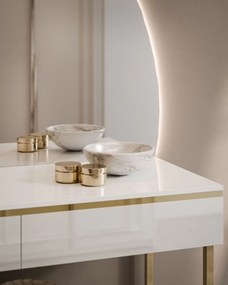 TOALETNÝ STOLÍK NESSIE BIELY LESK PRAVÝ + ZLATÝ PODSTAVEC + ZRKADLO POLMESIAC