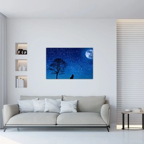 Obraz vlka vyjúci na mesiac (90x60 cm)