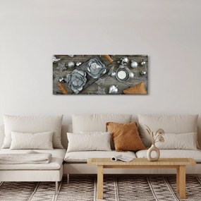 Obraz - strieborné vianočné dekorácie (120x50 cm)