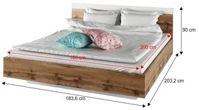 Kondela Spálňový komplet (posteľ 180x200 cm), dub wotan/biela, GABRIELA NEW