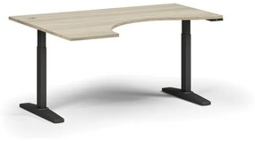 Výškovo nastaviteľný stôl, elektrický, 675-1325 mm, ergonomický ľavý, doska 1600x1200 mm, čierna podnož, dub prírodný