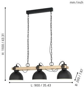 Eglo 43992 - Závesný luster na reťazi LUBENHAM 3xE27/28W/230V