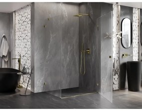 Mexen Lunar-B, pravostranný výklopný sprchový kút 90 x 80 cm, 8mm číre sklo, zlatý profil, 832-090-080-50-00-P