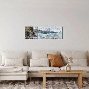 Obraz - Útes, akvarel (s hodinami) (90x30 cm)