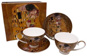 HOME ELEMENTS Porcelánová šálka a podšálka 2 x 250 ml, Klimt, Bozk, zlatý