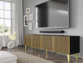 TV skrinka/stolík F 4D 200 Rowanna (čierna + dub artisan + zlatá). Akcia -22%. Vlastná spoľahlivá doprava až k Vám domov. 1125081