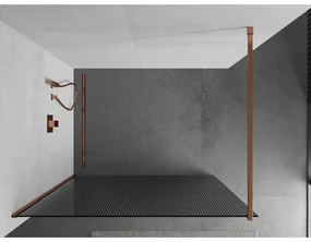 Mexen Kioto, sprchová zástena 140x200 cm, 8mm sklo s rebrovým vzorom, profil ružové zlato, 800-140-101-60-09