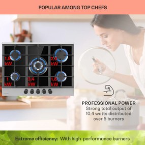 Klarstein Alchemist, plynová varná doska, 5 hliníkových horákov, sklokeramika, čierna