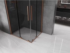 Mexen Velar Duo, sprchový kút s posuvnými dverami 90 x 80 cm, 8mm šedé sklo, medená matná, 871-090-080-42-65