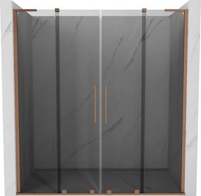 Mexen Velar L Duo, posuvné sprchové dvere do otvoru 200 cm, 8mm šedé sklo, medená matná, 871-200-003-42-65