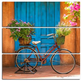 Obraz na plátne - Pristavený bicykel s kvetmi - štvorec 374C (75x75 cm)