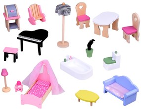 Veľký drevený domček pre bábiky s výťahom, garážou, balkónom a nábytkom – ZA5388