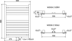 Mexen Uran, elektrické vykurovacie teleso 800x600 mm + vykurovacia tyč 300 W, chrómová, W105-0800-600-2300-01