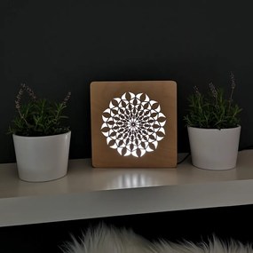 AMADEA Drevená lampička s motívom mandaly, veľkosť 20 cm, s LED osvetlením s trafom na 12V