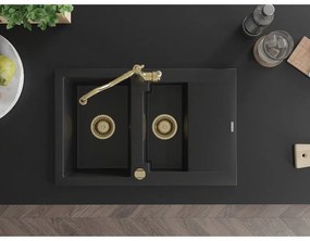 Mexen Gaspar, granitový drez 752x436x161 mm, 1,5-komorový a drezová batéria Carla, čierna, 6507-77-670700-50