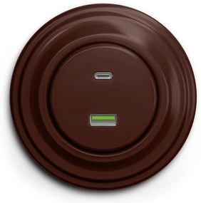 Kliklap - Retro USB zásuvka A+C s rámikom, hnedá