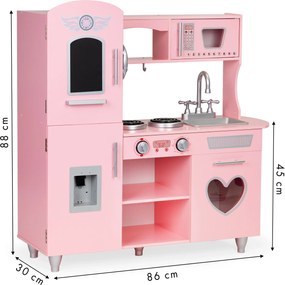 Drevená detská kuchynka Ecotoys ružová s efektnými zvukmi