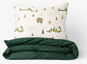 Goldea vianočné bavlnené posteľné obliečky duo - pásli ovce valaši s tmavo zelenou 200 x 200 a 2ks 70 x 90 cm