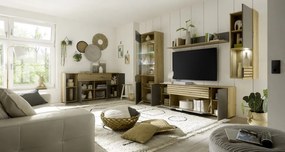 Obývacia stena Milan, dub artisan/sivá, s osvetlením