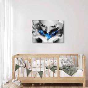 Sklenený obraz portrétu ženy s kameňmi (70x50 cm)
