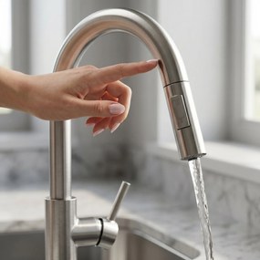 Rea Fresh Touch, vysoká kuchynská batéria s výsuvnou 2-funkčnou spŕškou, brúsená oceľ, REA-B6735