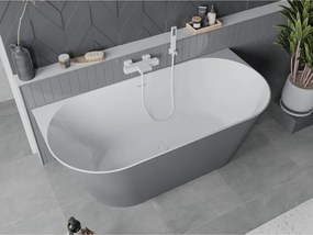 Mexen Oval Slim, voľne stojaca vaňa ku stene, 170 x 80 cm, biela-šedá, biely prepad, 52661708062-20