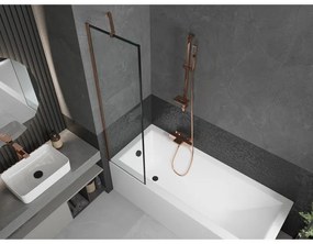 Mexen Next, vaňová zástena 1-krídlová 50 x 150 cm, fixné krídlo, 6 mm číre sklo s čiernym vzorom, ružové zlato profil, 895-050-000-00-70-60