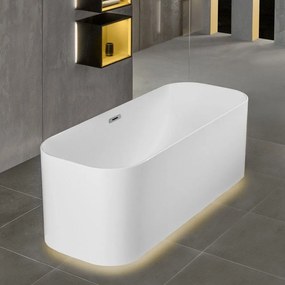 VILLEROY &amp; BOCH Finion voľne stojaca vaňa z materiálu Quaryl (bez spoja medzi panelom a vaňou), odtok v strede, 1700 x 700 x 633 mm, s prítokom, funkcia Emotion, Chrome, biela alpská, UBQ177FIN7N100V301