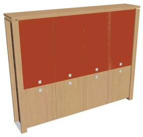 Vysoká skriňa Verno+ 260 x 46 x 210 cm, kombinované dvere, dub svetlý / oranžová