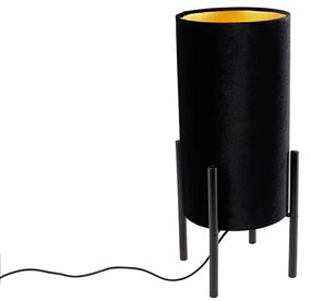 Moderná stolná lampa čierna s čiernym zamatovým tienidlom - Rich