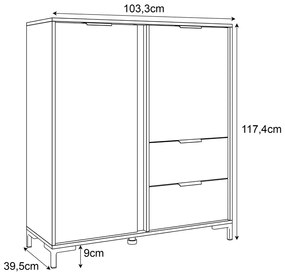 KOMODA VYSOKÁ LOREEN TMAVOŠEDÁ + ZLATÁ SO ŠUPLÍKMI NA NOŽIČKÁCH 103 cm