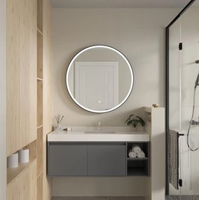 Erga Olivia, okrúhle LED zrkadlo 100cm, čierny kovový rám, 2300 lm, 6500K, predné osvetlenie, ERG-V01-202-1010-BK