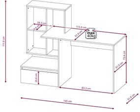 Písací stôl s policou MARLO, sivý betón/biela