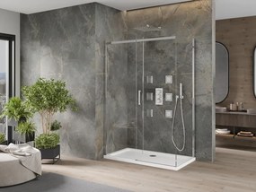 Mexen Omega, sprchovací kút s posuvnými dverami 130 (dvere) x 70 (stena) cm, 8mm číre sklo, chrómový profil + slim sprchová vanička 5cm, 825-130-070-01-00-4010