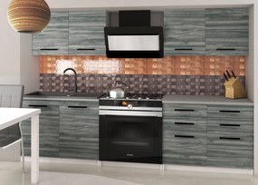 Kuchynská linka Belini 160 cm šedý antracit Glamour Wood s pracovnou doskou Kompakto2  TOR KOMPAKTO2/2/WT/GW1/0/B1