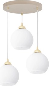 Závesné svietidlo Eliza, 3x biele sklenené tienidlo, g/be, o