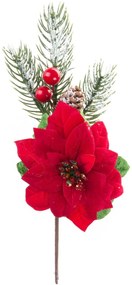 Slovakia Trend Vetvička MagicHome Vianoce, s kvetom poinsettia, červená, 22 cm