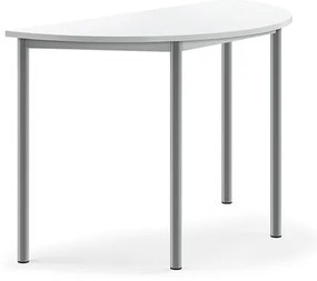 Stôl SONITUS, polkruh, 1200x600x760 mm, HPL - šedá, biela