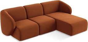 Zamatová rohová pohovka v terakotovej farbe (pravý roh/s leňoškou) Lani – Makamii