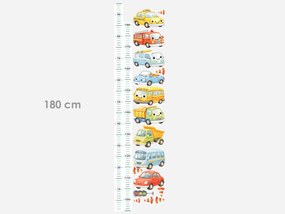 Detský meter s motívom autíčok textilní prelepiteľná nálepka na stenu výška 160 cm