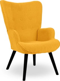 Kreslo ušiak CORDU + taburet — masív, manšestr, čierna / horčicová