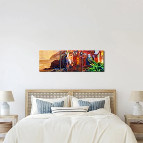 Obraz - Dedina na pobreží Cinque Terre, Talianska riviéra, moderný impresionizmus (s hodinami) (90x30 cm)