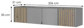 Nástavec na skříň Nelly 206 cm šedý/dub artisan