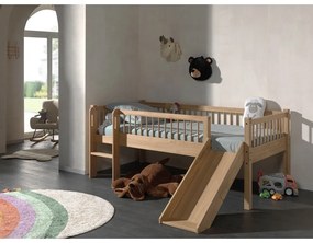 Vyvýšená detská posteľ z bukového dreva so šmykľavkou s roštom 90x200 cm v prírodnej farbe Forrest – Vipack
